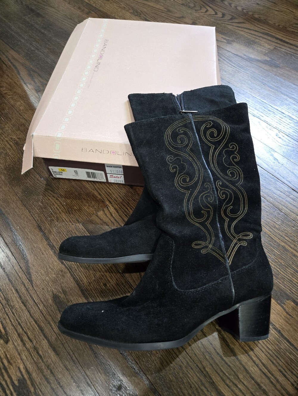 Bandolino Suede Ellison Black Cowbody Mid-Calf Boots Size 9